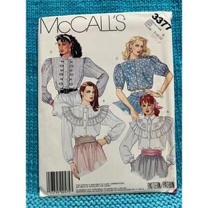 McCalls 3377 pattern blouse button down puff sleeve half sleeve size 8 10 12